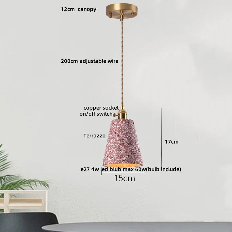 Terrazzo Stone Pendant Light with Copper Detail – Modern LED Ceiling Lamp | Contemporary Designer Lighting