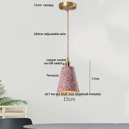 Terrazzo Stone Pendant Light with Copper Detail – Modern LED Ceiling Lamp | Contemporary Designer Lighting