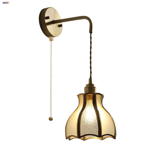 Nordic Tiffany Glass Wall Light – Copper LED Wall Lamp with Pull Cord Switch | Elegant Ambient Lighting | Timeless Interior Accent