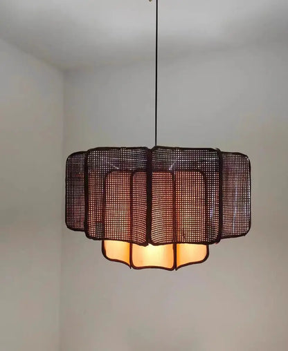 Wabi Sabi Rattan Pendant Light – Handwoven Bamboo Ceiling Lamp | Natural Ambient Lighting | Japandi Boho Interior Décor