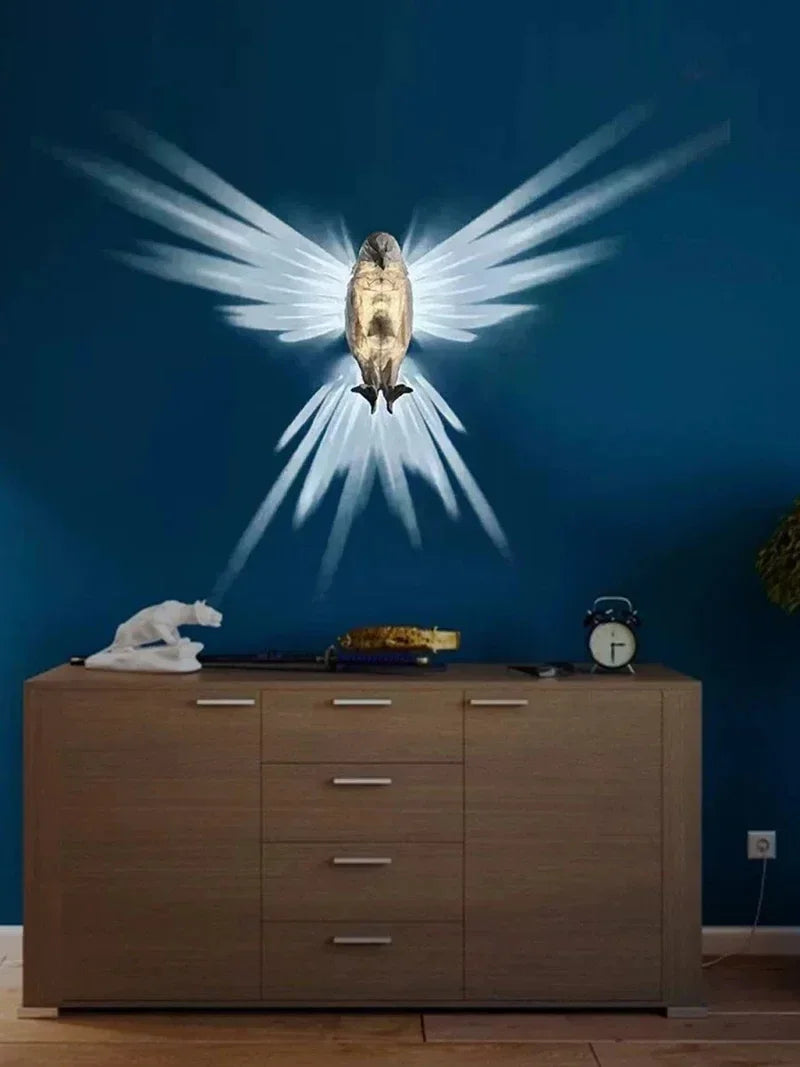 3D Bird Projection Wall Light – Modern Animal Wall Sconce | Decorative Ambient Lighting | Owl &amp; Eagle Designer Fixture