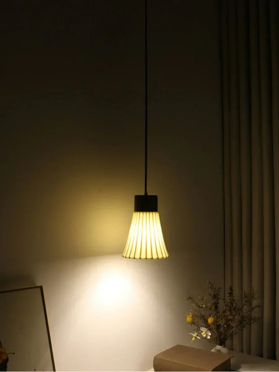Ceramic & Wood Pendant Light – Modern Nordic LED Hanging Lamp | Natural Contemporary Lighting