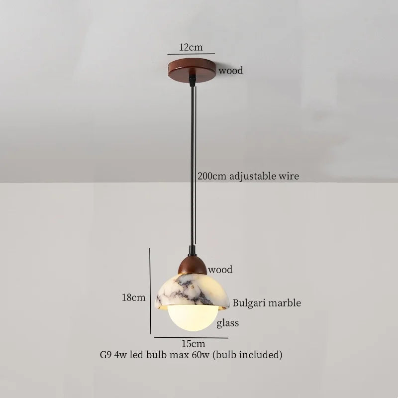Marble Pendant Light with Iron Finish – Modern Nordic LED Ceiling Lamp | Luxury Contemporary Lighting