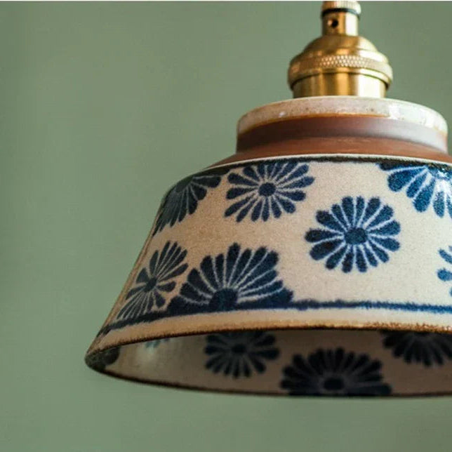 Dark Green Ceramic Pendant Light with Copper Finish – Retro Nordic Ceiling Lamp | Elegant Ambient Lighting