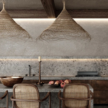 Kaizen Loom Pendant Light – Japandi LED Hanging Lamp | Wabi-Sabi Rattan-Style Ceiling Light for Calm Modern Interiors