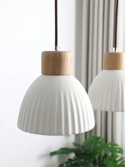 Ceramic & Wood Pendant Light – Modern Nordic LED Hanging Lamp | Natural Contemporary Lighting