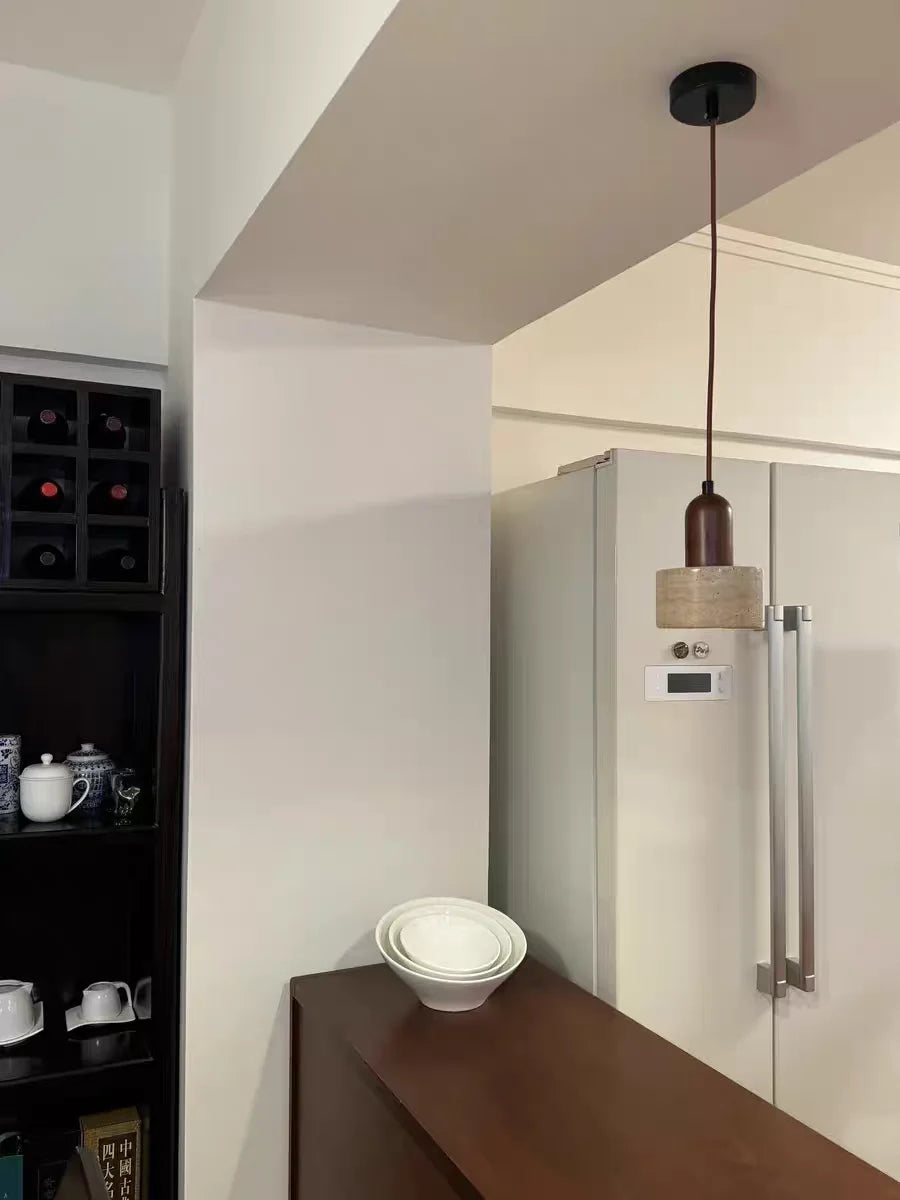 Travertine Stone Pendant Light with Copper Finish – Nordic LED Hanging Lamp | Warm Contemporary Lighting