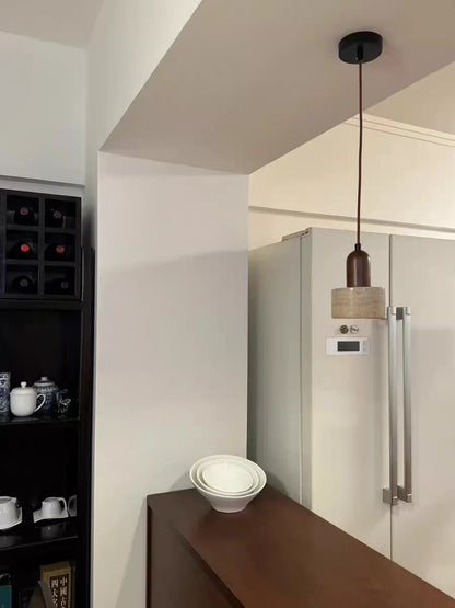 Travertine Stone Pendant Light with Copper Finish – Nordic LED Hanging Lamp | Warm Contemporary Lighting