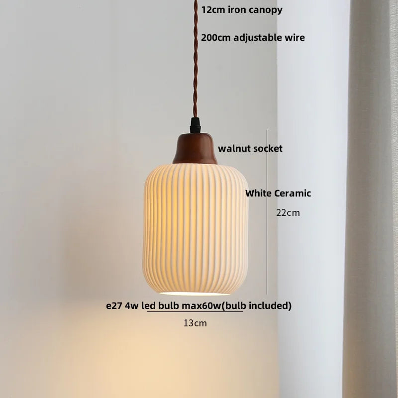 Ceramic & Wood Pendant Light – Modern Nordic LED Hanging Lamp | Natural Contemporary Lighting