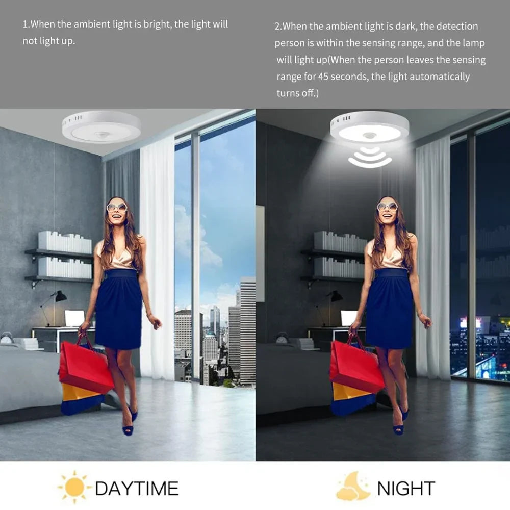 LED Ceiling Light with Motion Sensor – Automatic Round Ceiling Fixture | Energy-Efficient Indoor Lighting | PIR Sensor Ceiling Lamp