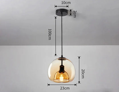 Amber Glass Pendant Light – Modern E27 Ceiling Lamp | Warm Ambient Lighting | Elegant Contemporary Interior Feature