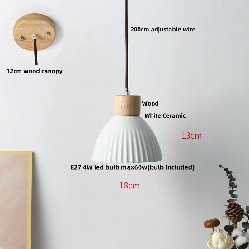Ceramic & Wood Pendant Light – Modern Nordic LED Hanging Lamp | Natural Contemporary Lighting