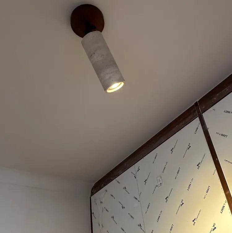 Travero Flush Ceiling Light – Wabi-Sabi Travertine Stone Lamp | Minimalist Natural Lighting for Modern Interiors