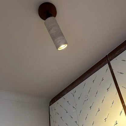 Travero Flush Ceiling Light – Wabi-Sabi Travertine Stone Lamp | Minimalist Natural Lighting for Modern Interiors