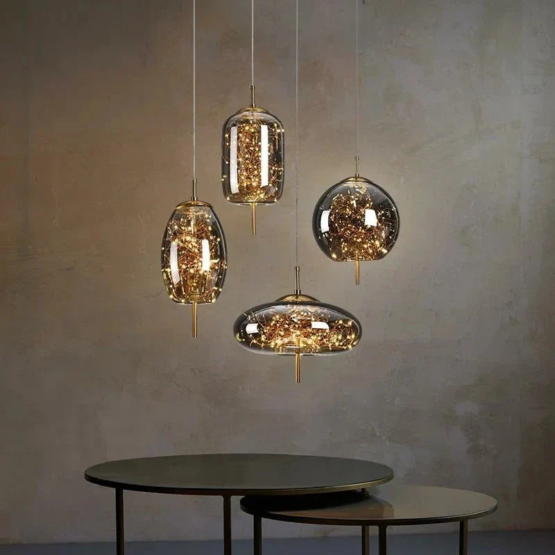Modern Glass LED Pendant Light – Dimmable Hanging Ceiling Fixture | Luxury Designer Chandelier | Contemporary Home Lighting