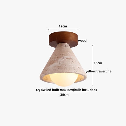 Travero Flush Ceiling Light – Wabi-Sabi Travertine Stone Lamp | Minimalist Natural Lighting for Modern Interiors