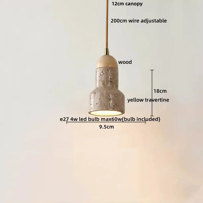 Wabiora Pendant Light – Travertine Stone & Wood Ceiling Lamp | Japandi Ambient Lighting | Natural Interior Harmony