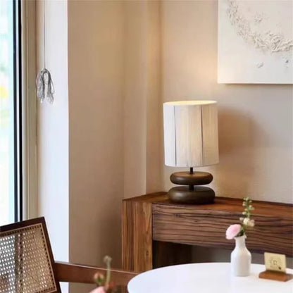 Japanese Wood Table Lamp with Jute Detail – Minimalist LED Bedside Light | Warm Zen Interior Lighting