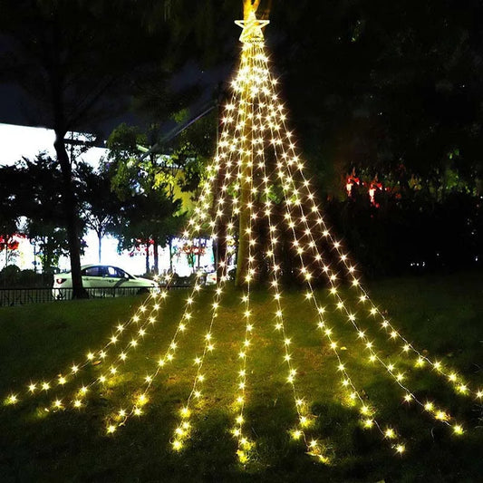 LumiCascade LED Star Waterfall String Lights – 350 LEDs, 8 Lighting Modes | Outdoor, Garden, Patio & Christmas Decoration