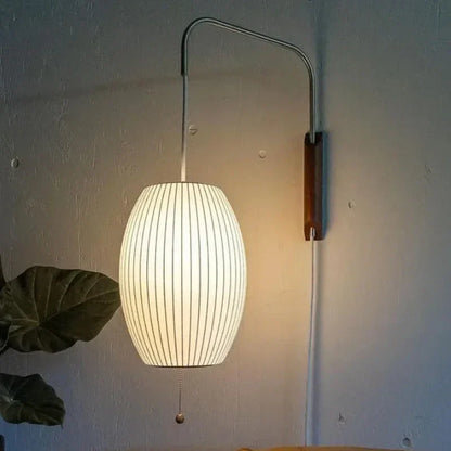 Japandi Silk Wall Light – Handwoven Fabric & Wood Wall Lamp | Soft Ambient Lighting | Contemporary Japanese-Inspired Design