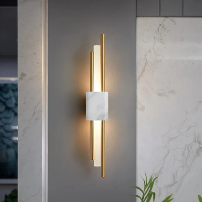 Marble LED Wall Light with Gold & Black Finish – Modern Luxury Wall Sconce | Elegant Ambient Interior Lighting