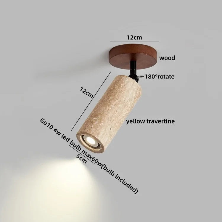 Travero Flush Ceiling Light – Wabi-Sabi Travertine Stone Lamp | Minimalist Natural Lighting for Modern Interiors