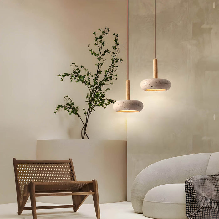 OSHIRA Travertine Pendant Light – Wabi-Sabi Natural Stone Hanging Lamp | Minimalist Japandi Ceiling Lighting