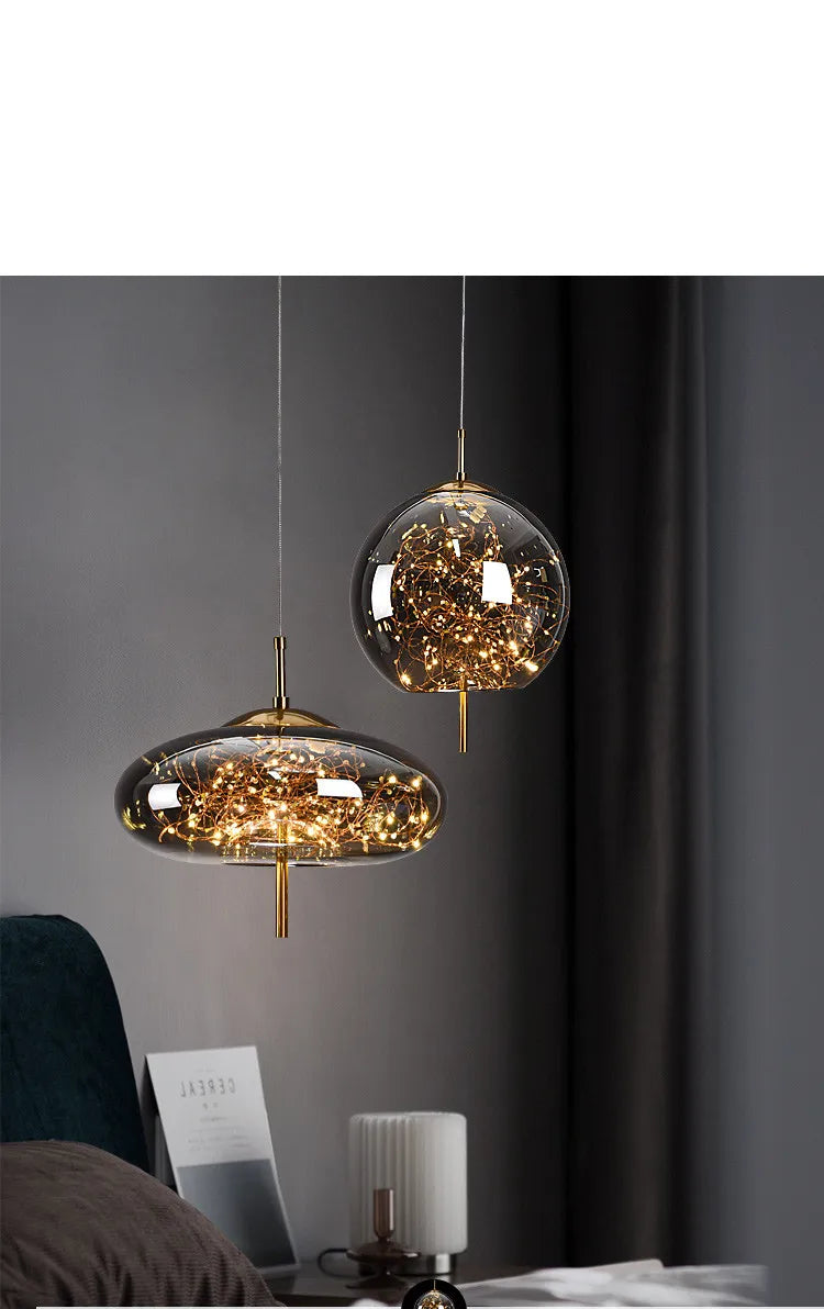 Modern Glass LED Pendant Light – Dimmable Hanging Ceiling Fixture | Luxury Designer Chandelier | Contemporary Home Lighting