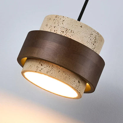 Travero Pull Wall Light – Travertine Stone & Wood LED Lamp | Scandinavian Ambient Lighting | Natural Interior Elegance