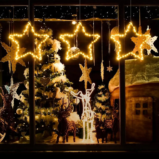 StellaLicht Christmas Window Star Lights – Set of 3 LED Stars with 8 Lighting Modes for Indoor & Outdoor Decoration