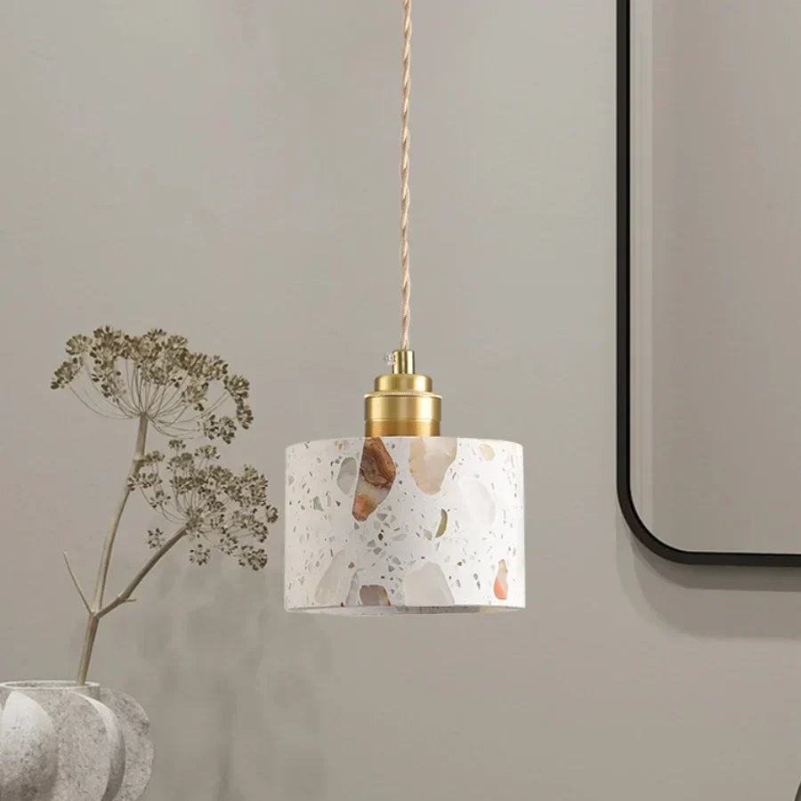 Terrazzo Stone Pendant Light with Copper Detail – Modern LED Ceiling Lamp | Contemporary Designer Lighting