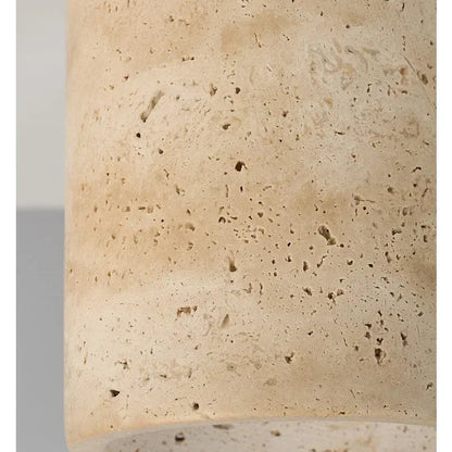 Travertine & Walnut Ceiling Light – Wabi-Sabi Japandi Flush Mount Lamp | Natural Ambient Interior Lighting