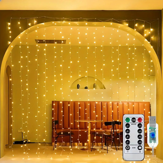 LumiDrape USB Curtain Lights – LED Fairy Light Curtain with Remote Control | Decorative Indoor Lighting