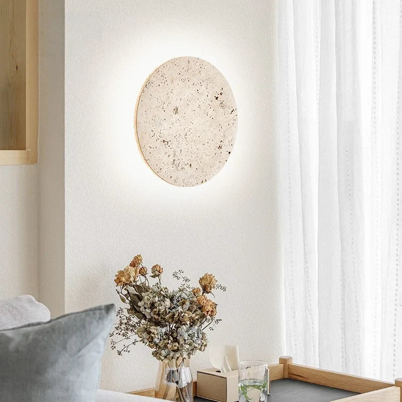 Travertine Stone LED Wall Light – Modern Luxury Wall Sconce | Warm Ambient Interior Lighting
