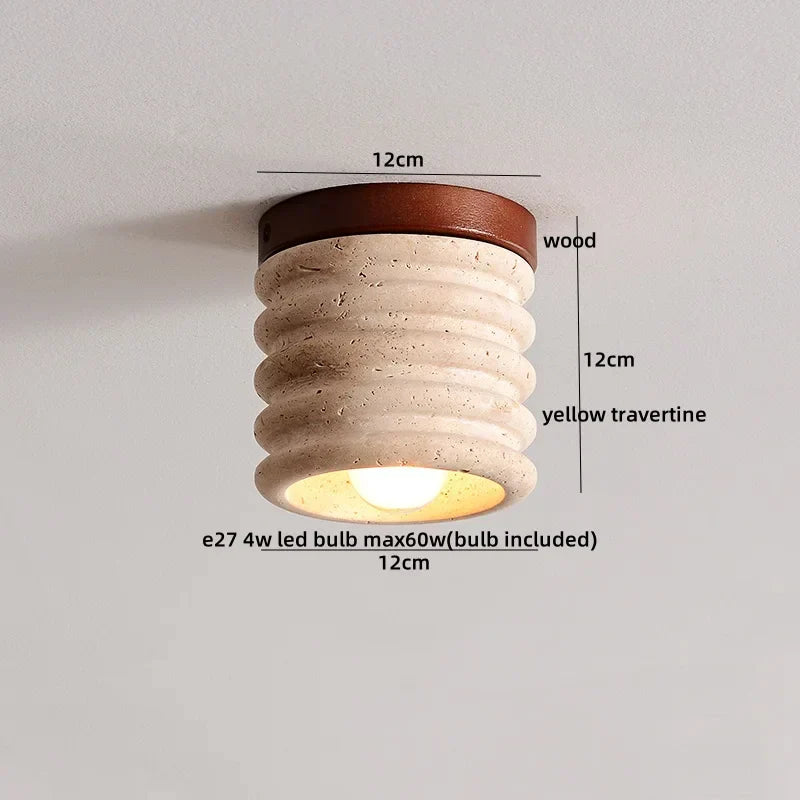 Travero Flush Ceiling Light – Wabi-Sabi Travertine Stone Lamp | Minimalist Natural Lighting for Modern Interiors