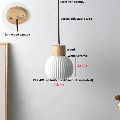 Ceramic & Wood Pendant Light – Modern Nordic LED Hanging Lamp | Natural Contemporary Lighting