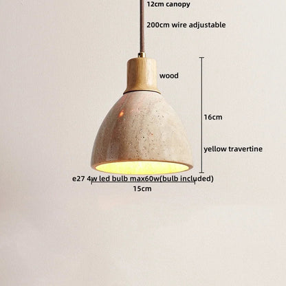 Wabiora Pendant Light – Travertine Stone & Wood Ceiling Lamp | Japandi Ambient Lighting | Natural Interior Harmony