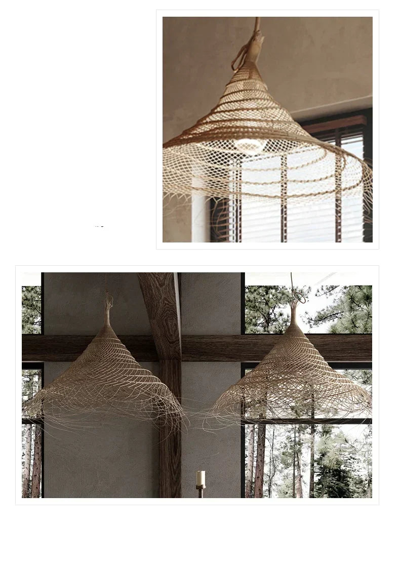 Kaizen Loom Pendant Light – Japandi LED Hanging Lamp | Wabi-Sabi Rattan-Style Ceiling Light for Calm Modern Interiors