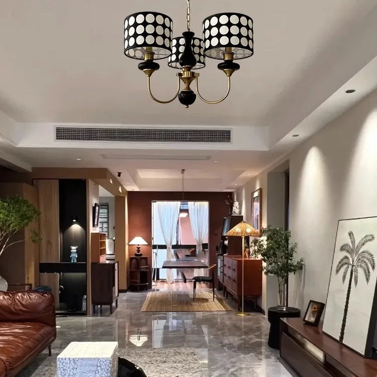 Traditional Copper Chandelier with Fabric Shades – Luxury Classic Ceiling Light | Elegant Ambient Lighting