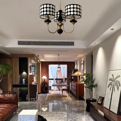 Traditional Copper Chandelier with Fabric Shades – Luxury Classic Ceiling Light | Elegant Ambient Lighting