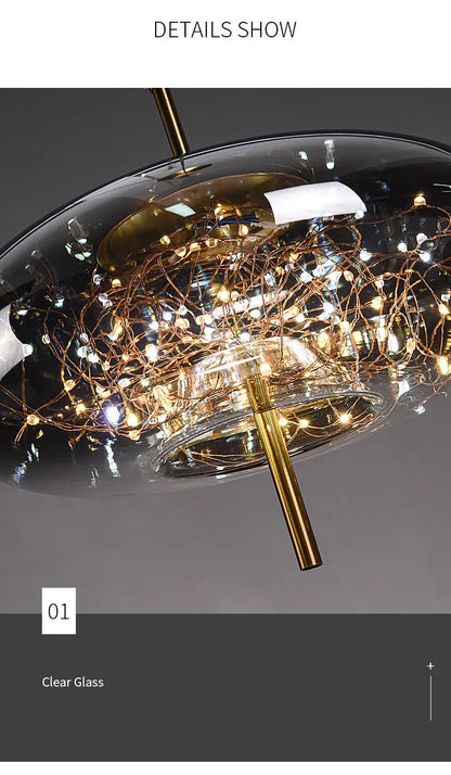 Modern Glass LED Pendant Light – Dimmable Hanging Ceiling Fixture | Luxury Designer Chandelier | Contemporary Home Lighting