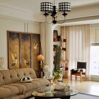 Traditional Copper Chandelier with Fabric Shades – Luxury Classic Ceiling Light | Elegant Ambient Lighting