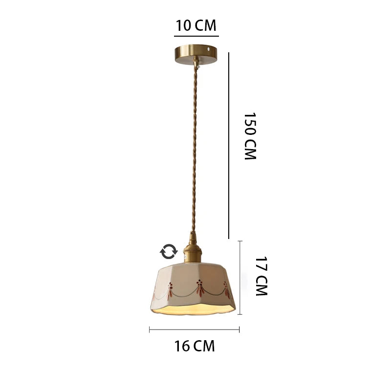 Japanese Ceramic Pendant Light with Brass Finish – Retro Minimalist Hanging Lamp | Warm Ambient Interior Lighting