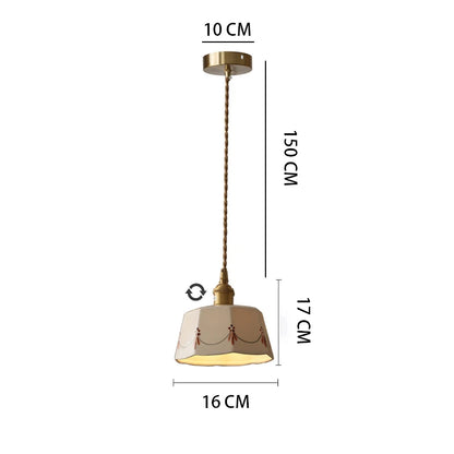 Japanese Ceramic Pendant Light with Brass Finish – Retro Minimalist Hanging Lamp | Warm Ambient Interior Lighting