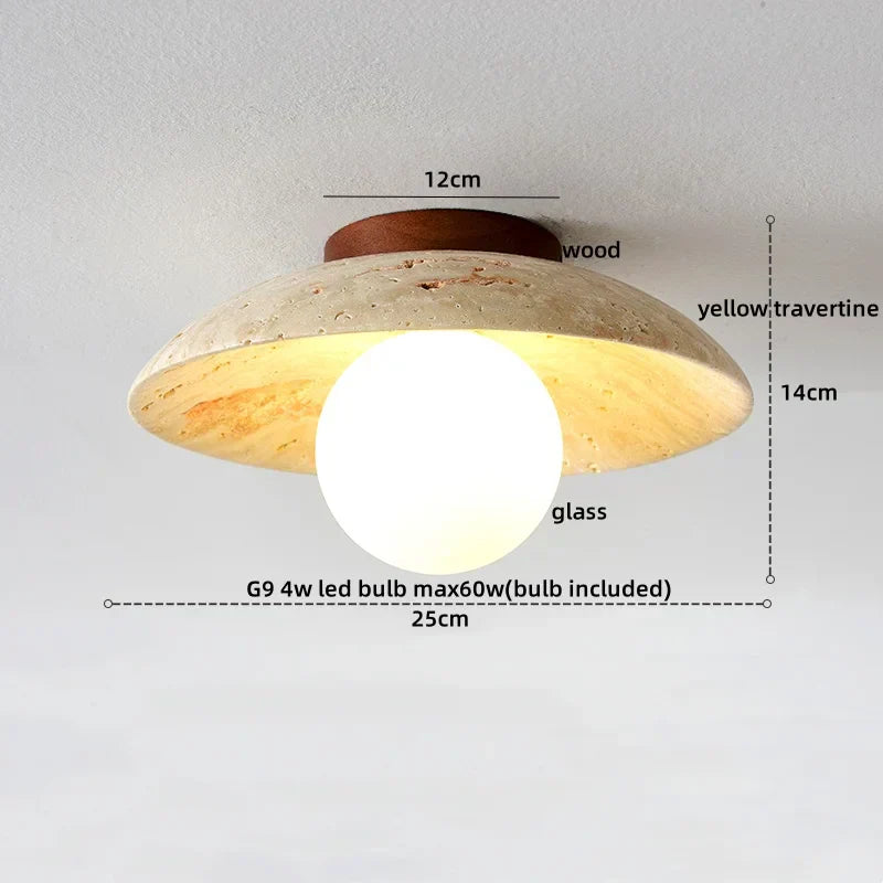 Travero Flush Ceiling Light – Wabi-Sabi Travertine Stone Lamp | Minimalist Natural Lighting for Modern Interiors