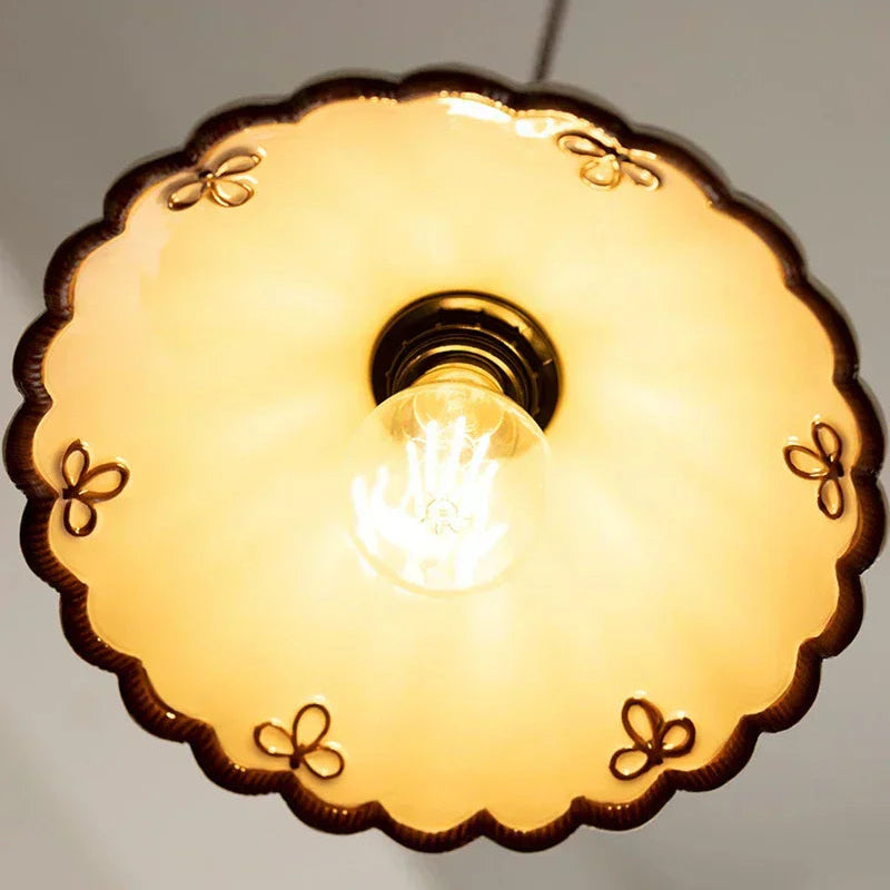 Dark Green Ceramic Pendant Light with Copper Finish – Retro Nordic Ceiling Lamp | Elegant Ambient Lighting