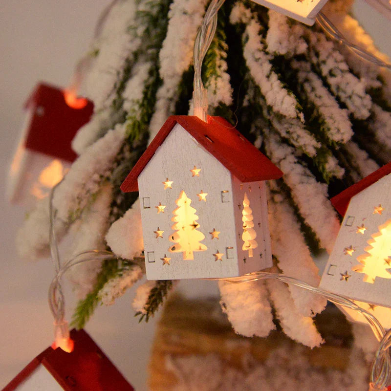 NordiHaus LED Wooden House String Lights – Scandinavian Christmas Decoration Collection 2025