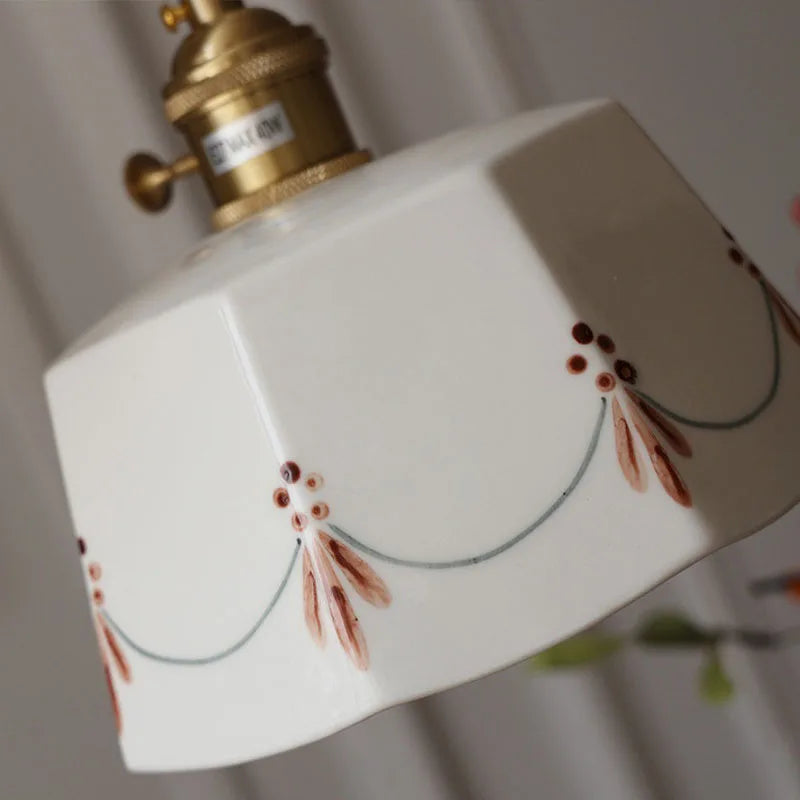 Japanese Ceramic Pendant Light with Brass Finish – Retro Minimalist Hanging Lamp | Warm Ambient Interior Lighting