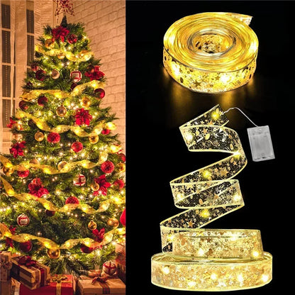 LumiRibbon Gold LED Ribbon String Lights – Decorative Lighted Ribbon for Christmas Trees, Gifts & Festive Displays