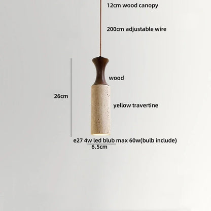 Wabiora Pendant Light – Travertine Stone & Wood Ceiling Lamp | Japandi Ambient Lighting | Natural Interior Harmony